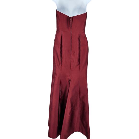 Alfred Sung D759 Satin Twill Strapless Burgundy Trumpet Slit Dress Gown Size 18 - Picture 3 of 7